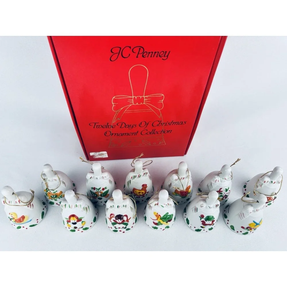 Vintage JC Penney 12 Days of Christmas Porcelain Hand‎ Painted Bells Collection